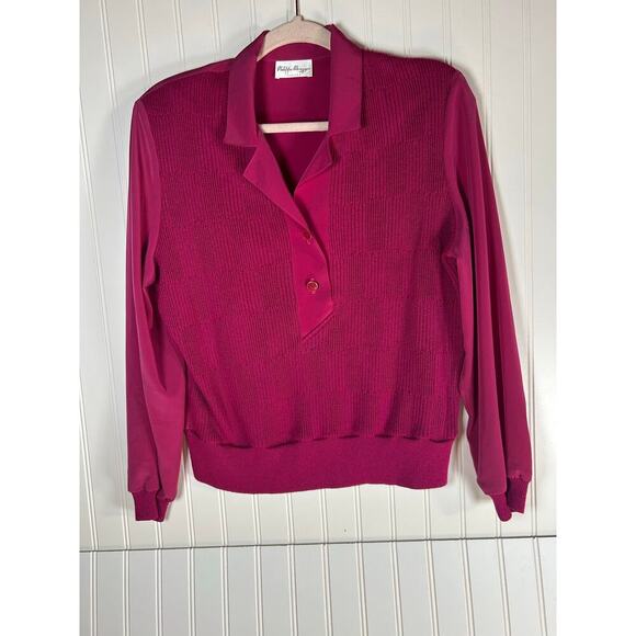 Philippe Marques Petites Long Sleeve Fuchsia Vintage Blouse Size 10 - Picture 1 of 7